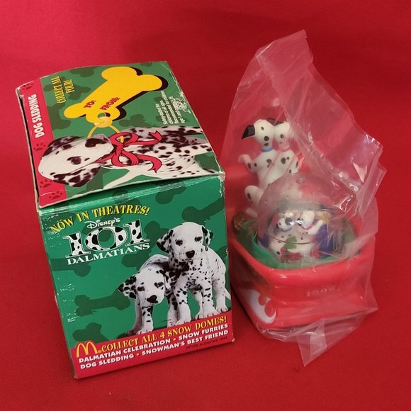 VTG McDonald’s Dalmatians Snow Globe Dome Toy Disney Dog Sledding 1996 NIB - Picture 11 of 12